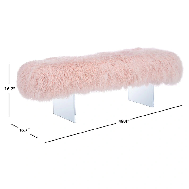 Pouf in vera pelle di pecora bianca/rosa antico con gambe in acrilico – 1 posto