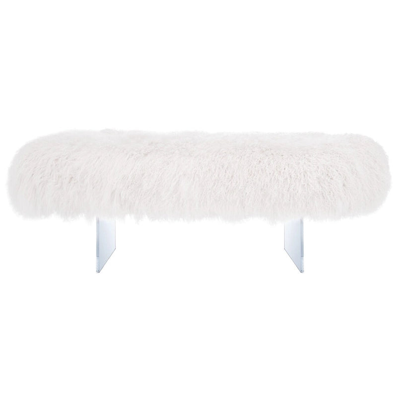 Pouf in vera pelle di pecora bianca/rosa antico con gambe in acrilico – 1 posto