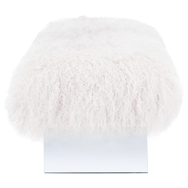 Pouf in vera pelle di pecora bianca/rosa antico con gambe in acrilico – 1 posto