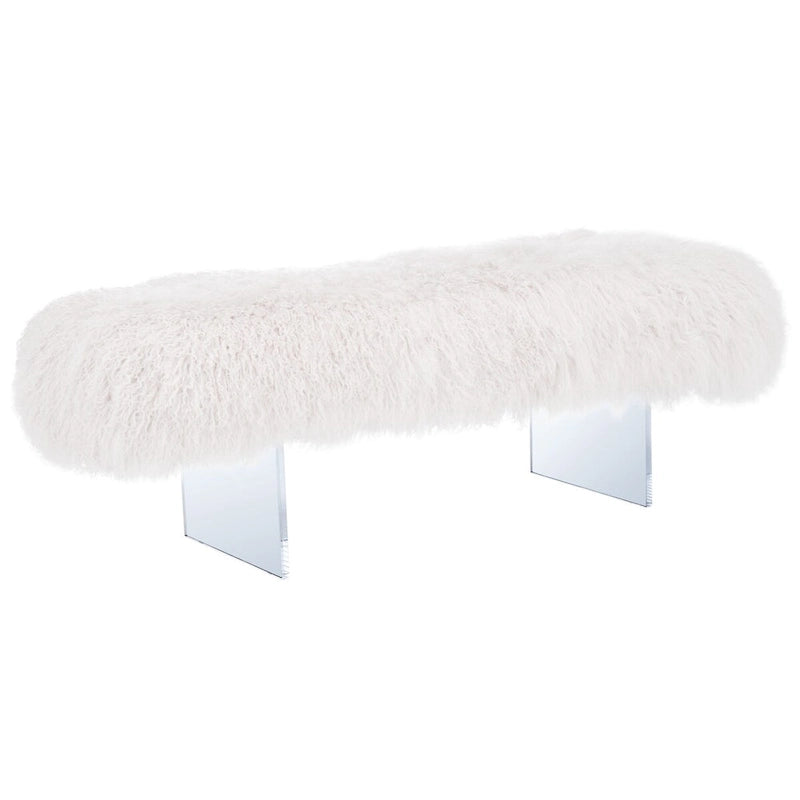 Pouf in vera pelle di pecora bianca/rosa antico con gambe in acrilico – 1 posto