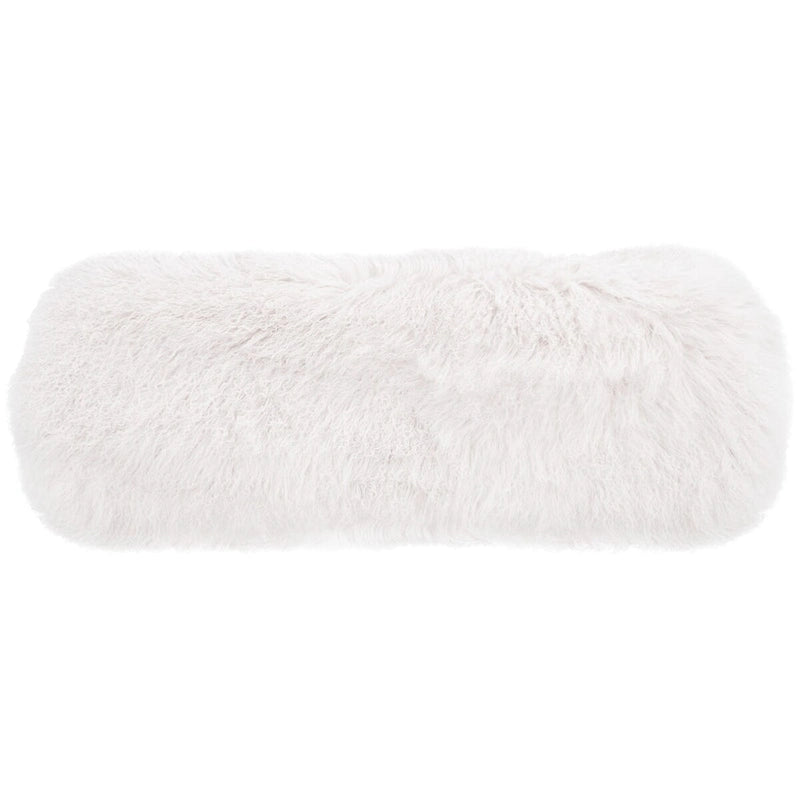 Pouf in vera pelle di pecora bianca/rosa antico con gambe in acrilico – 1 posto