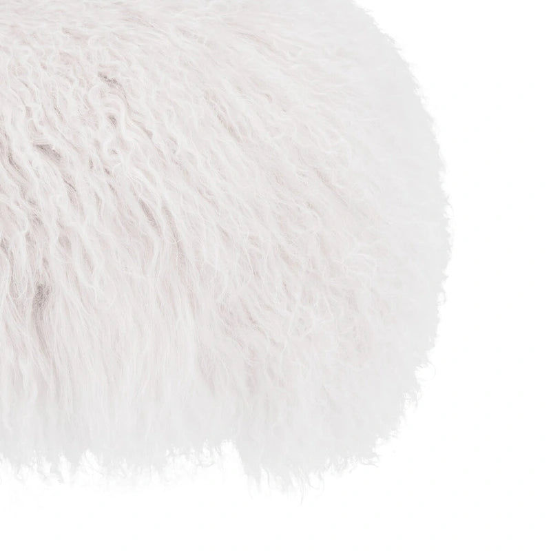 Pouf in vera pelle di pecora bianca/rosa antico con gambe in acrilico – 1 posto