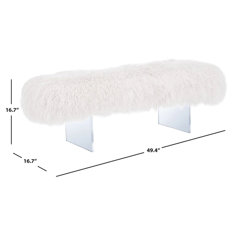 Pouf in vera pelle di pecora bianca/rosa antico con gambe in acrilico – 1 posto