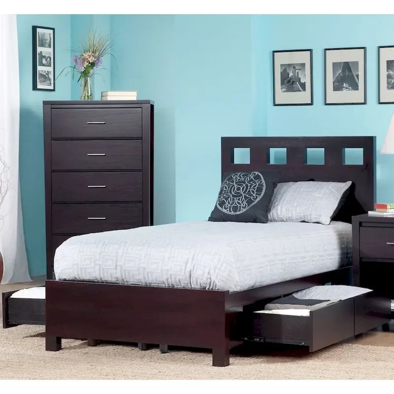 Letto contenitore marrone espresso – Struttura in legno, Singolo/Piazza e Mezza/Matrimoniale/King