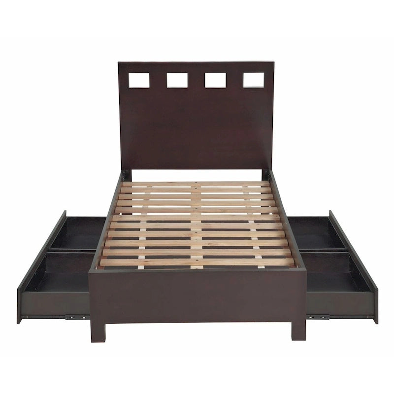 Letto contenitore marrone espresso – Struttura in legno, Singolo/Piazza e Mezza/Matrimoniale/King