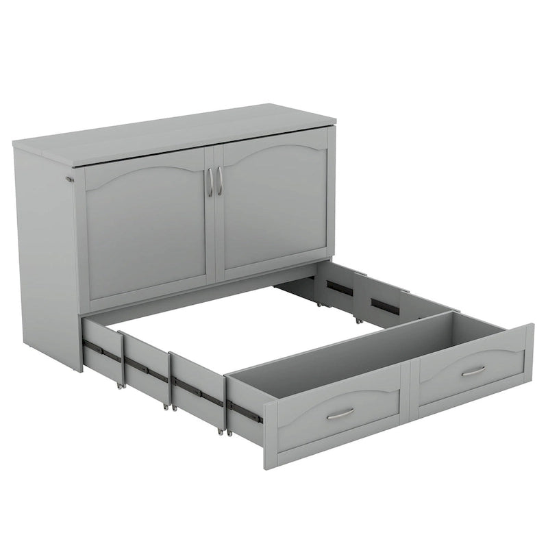 Letto a scomparsa matrimoniale/queen bianco/grigio con cassetti e porte USB, per 1-2 persone