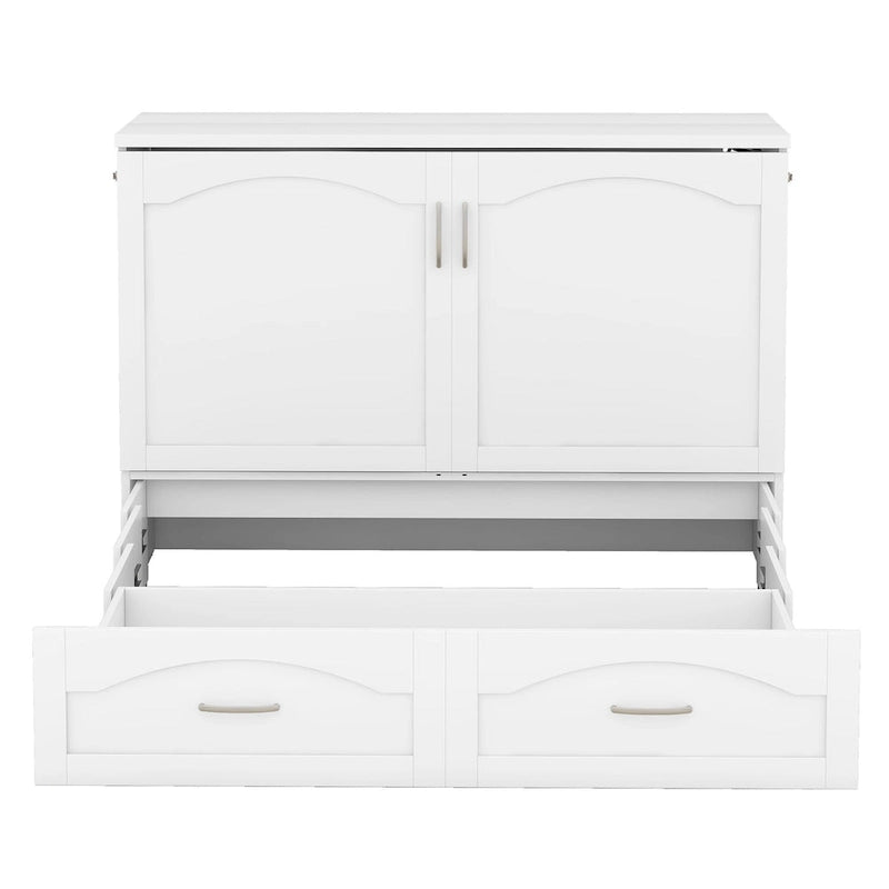 Letto a scomparsa matrimoniale/queen bianco/grigio con cassetti e porte USB, per 1-2 persone