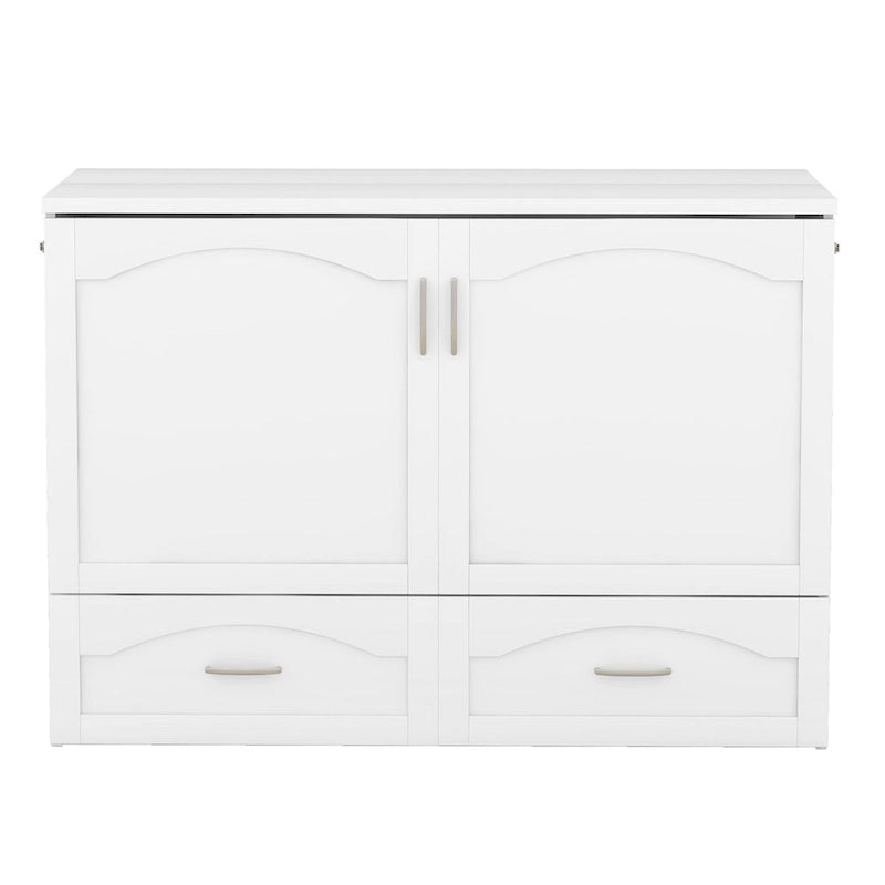 Letto a scomparsa matrimoniale/queen bianco/grigio con cassetti e porte USB, per 1-2 persone
