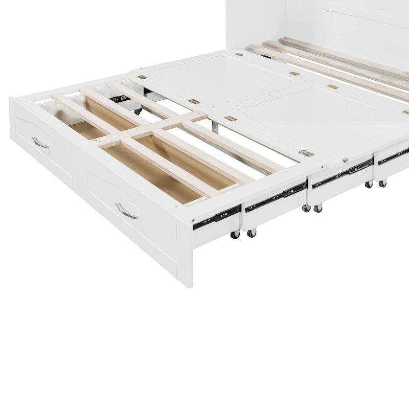 Letto a scomparsa matrimoniale/queen bianco/grigio con cassetti e porte USB, per 1-2 persone