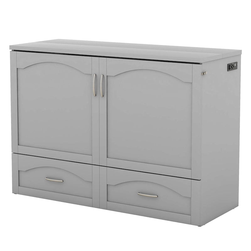 Letto a scomparsa matrimoniale/queen bianco/grigio con cassetti e porte USB, per 1-2 persone