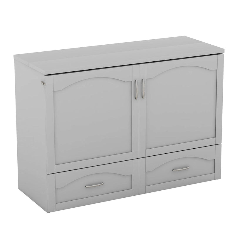 Letto a scomparsa matrimoniale/queen bianco/grigio con cassetti e porte USB, per 1-2 persone