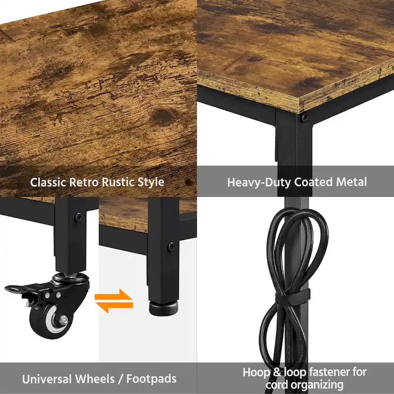 Carrello da cucina in marrone rustico e nero, stile industriale, monoposto
