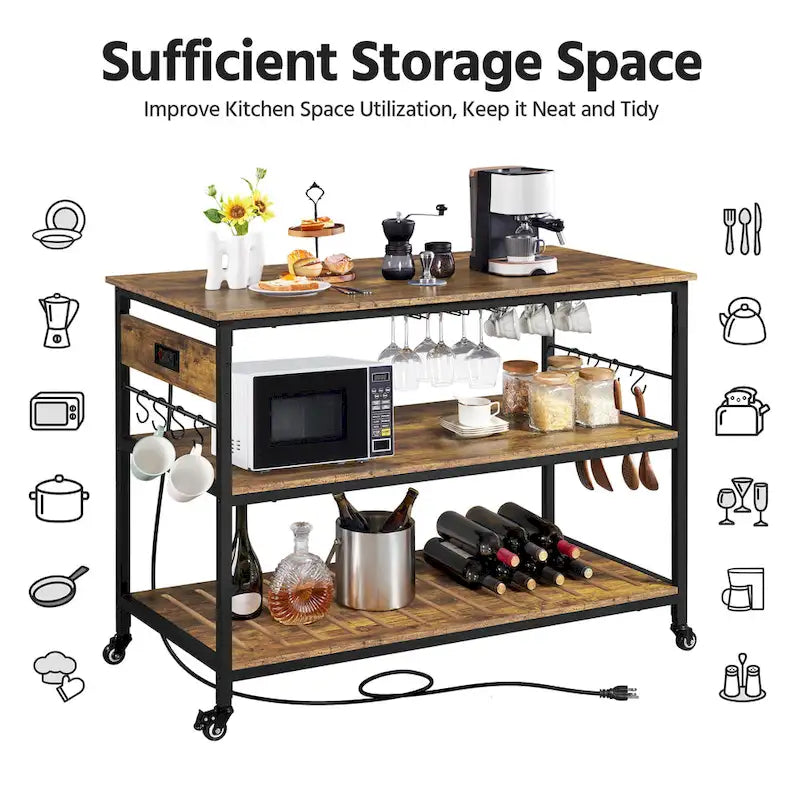 Carrello da cucina in marrone rustico e nero, stile industriale, monoposto