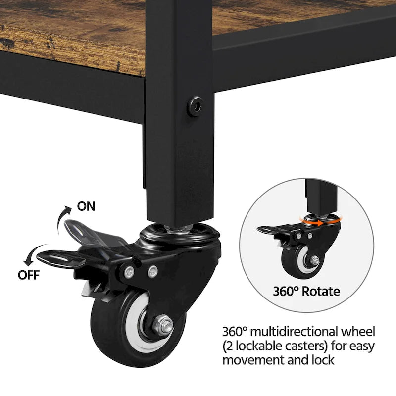 Carrello da cucina in marrone rustico e nero, stile industriale, monoposto