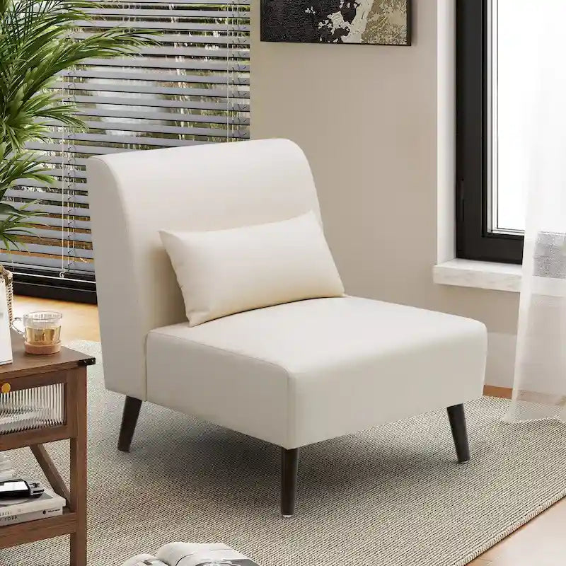 Poltrona d'accento senza braccioli marrone/bianco sporco, pelle PU, singola / set da 2