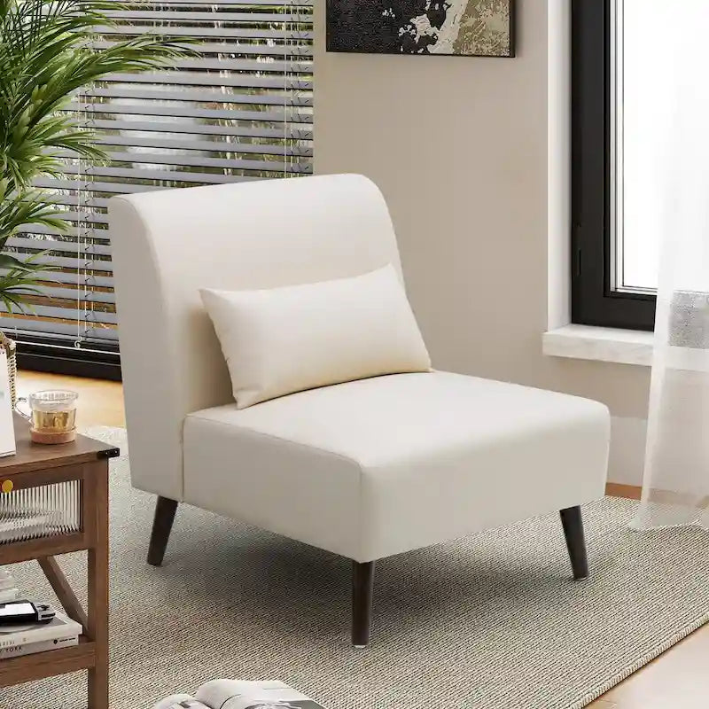 Poltrona d'accento senza braccioli marrone/bianco sporco, pelle PU, singola / set da 2