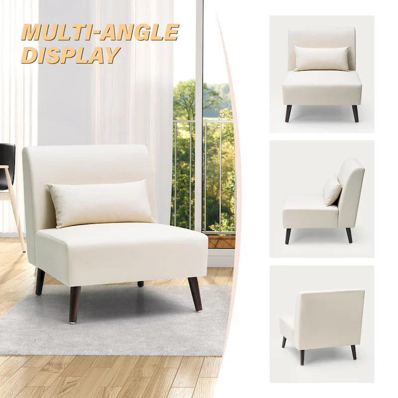 Poltrona d'accento senza braccioli marrone/bianco sporco, pelle PU, singola / set da 2