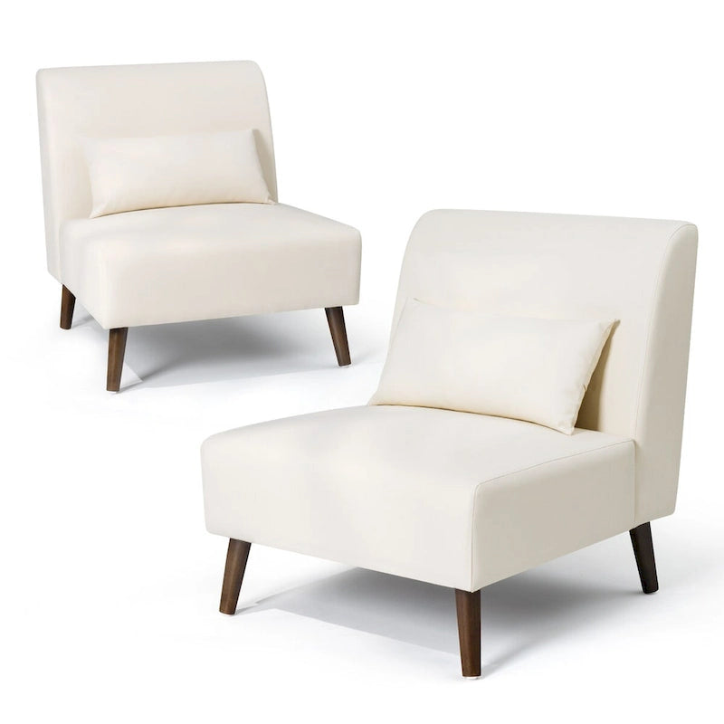 Poltrona d'accento senza braccioli marrone/bianco sporco, pelle PU, singola / set da 2