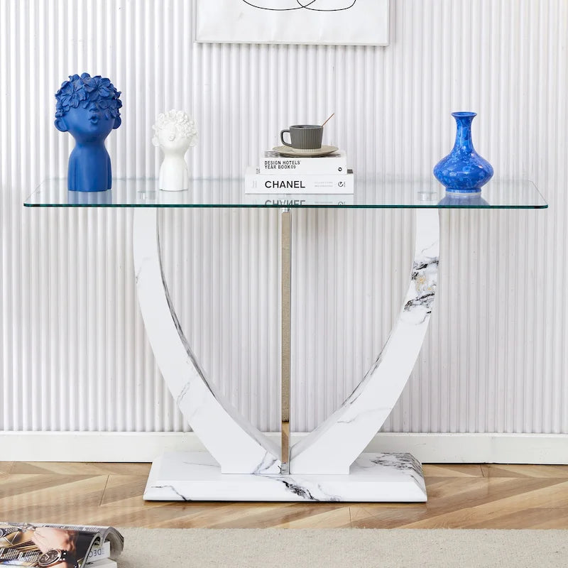 Consolle rettangolare in vetro noce/bianco/oro, stile moderno, 1 persona