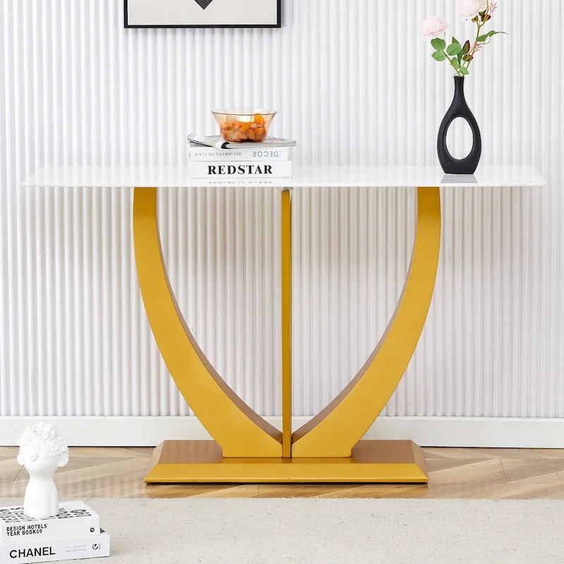 Consolle rettangolare in vetro noce/bianco/oro, stile moderno, 1 persona