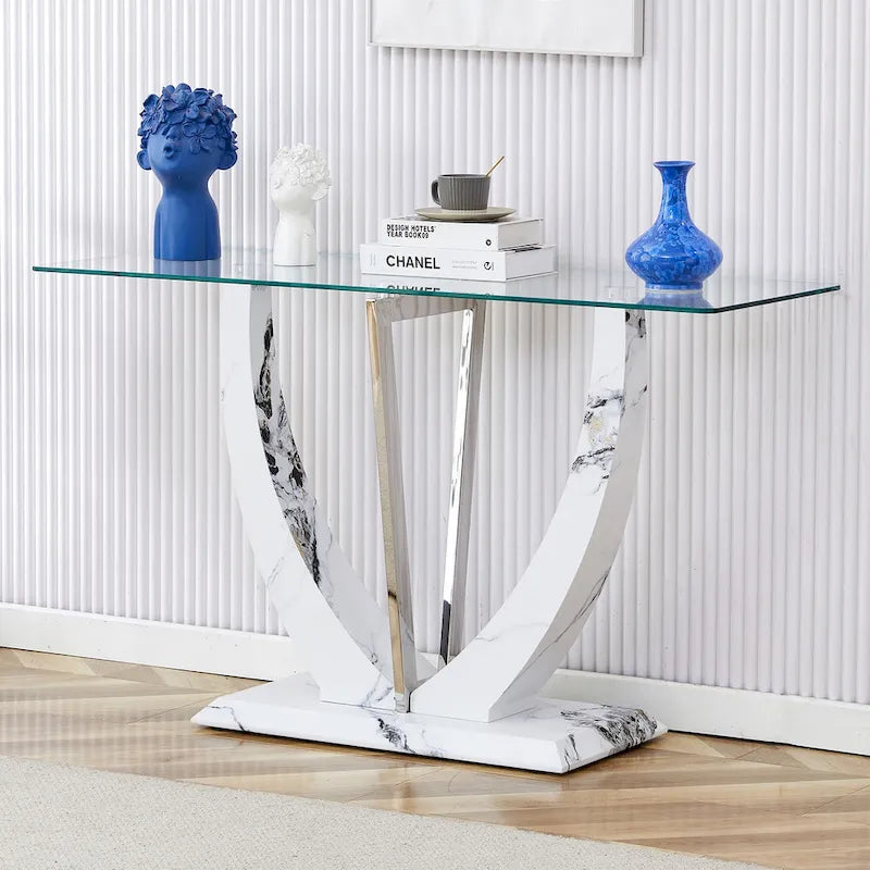 Consolle rettangolare in vetro noce/bianco/oro, stile moderno, 1 persona