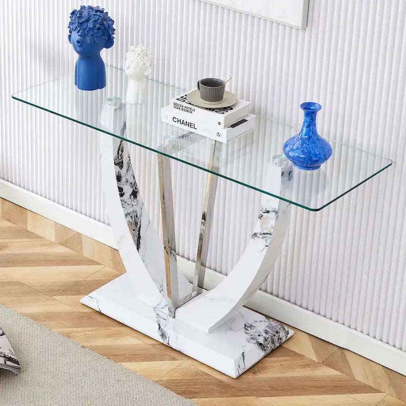 Consolle rettangolare in vetro noce/bianco/oro, stile moderno, 1 persona