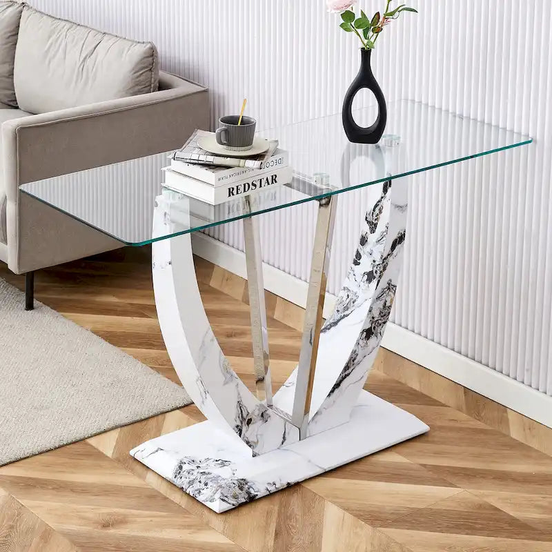 Consolle rettangolare in vetro noce/bianco/oro, stile moderno, 1 persona