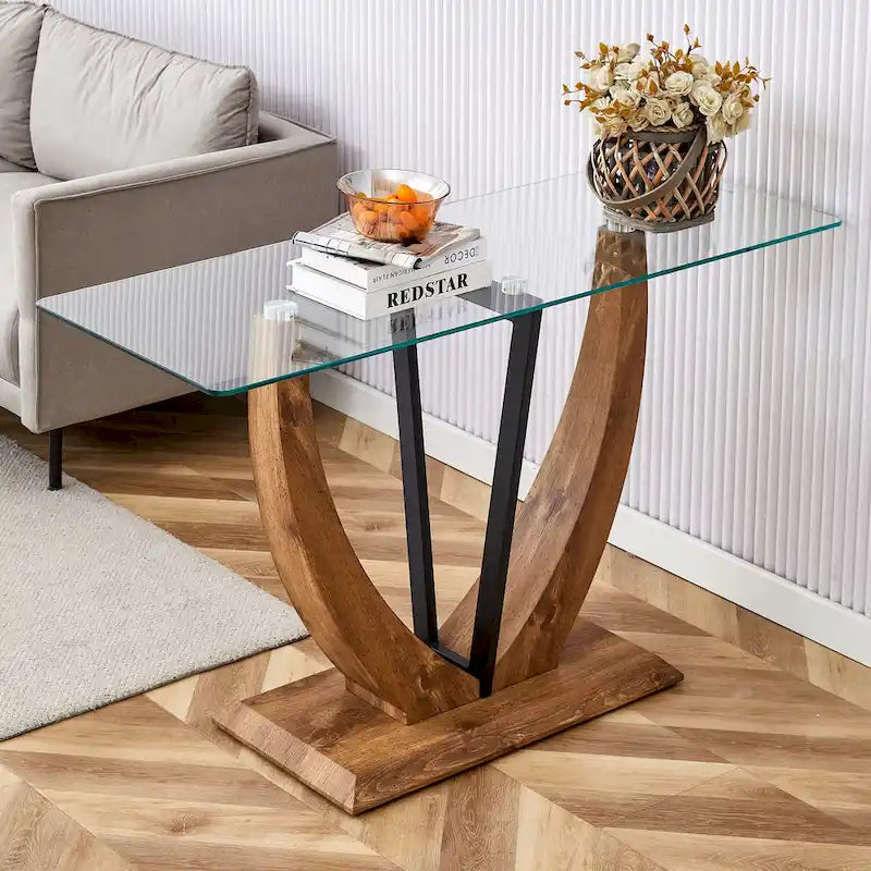 Consolle rettangolare in vetro noce/bianco/oro, stile moderno, 1 persona