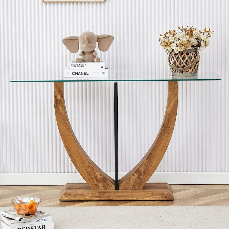Consolle rettangolare in vetro noce/bianco/oro, stile moderno, 1 persona