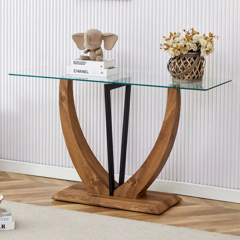 Consolle rettangolare in vetro noce/bianco/oro, stile moderno, 1 persona