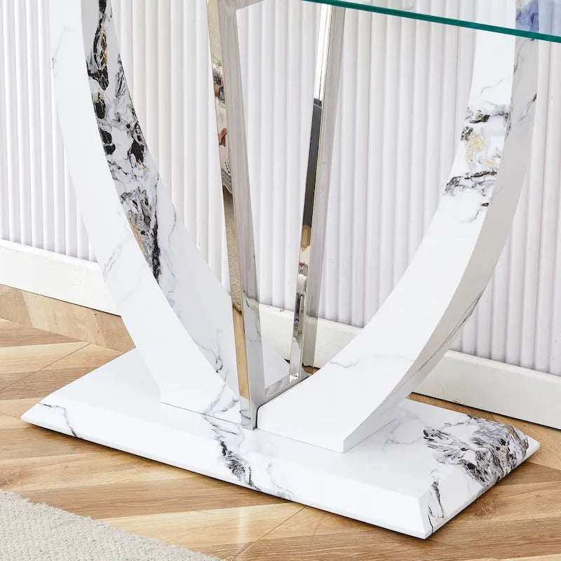 Consolle rettangolare in vetro noce/bianco/oro, stile moderno, 1 persona