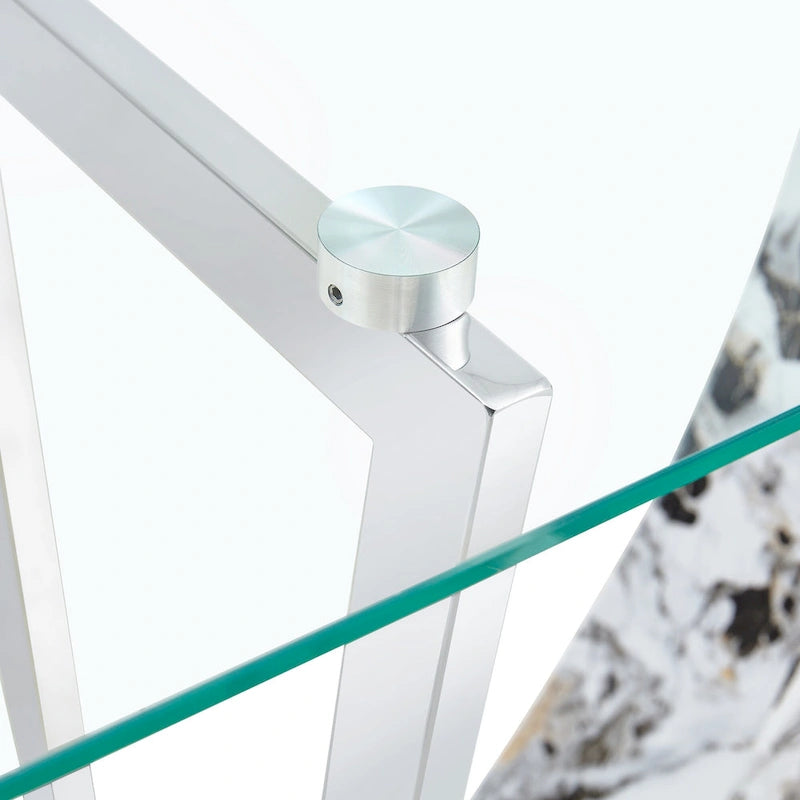 Consolle rettangolare in vetro noce/bianco/oro, stile moderno, 1 persona