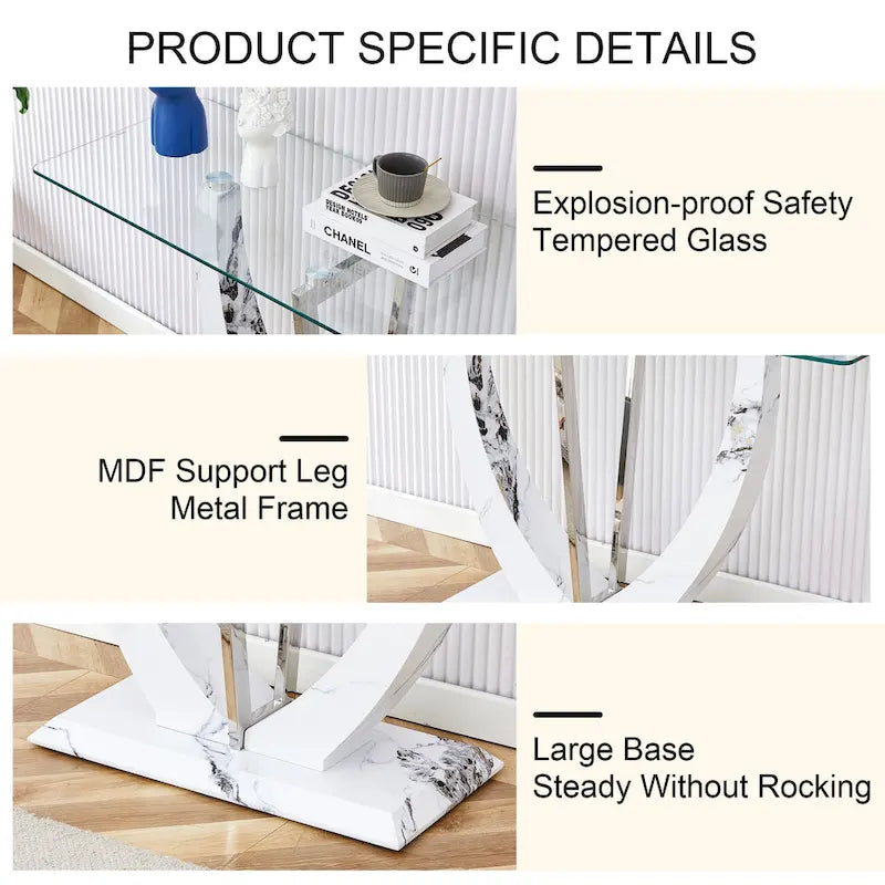 Consolle rettangolare in vetro noce/bianco/oro, stile moderno, 1 persona