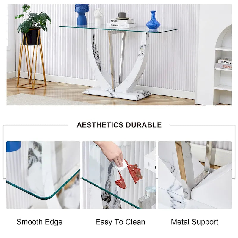 Consolle rettangolare in vetro noce/bianco/oro, stile moderno, 1 persona