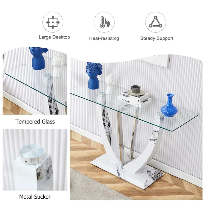 Consolle rettangolare in vetro noce/bianco/oro, stile moderno, 1 persona