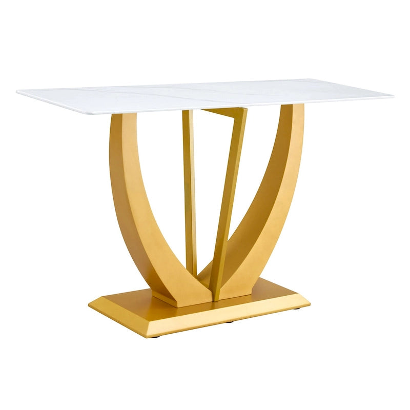 Consolle rettangolare in vetro noce/bianco/oro, stile moderno, 1 persona