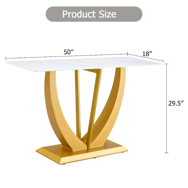Consolle rettangolare in vetro noce/bianco/oro, stile moderno, 1 persona