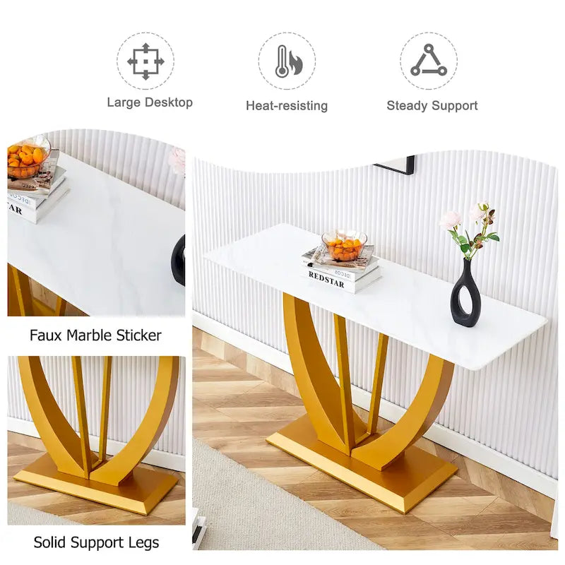Consolle rettangolare in vetro noce/bianco/oro, stile moderno, 1 persona