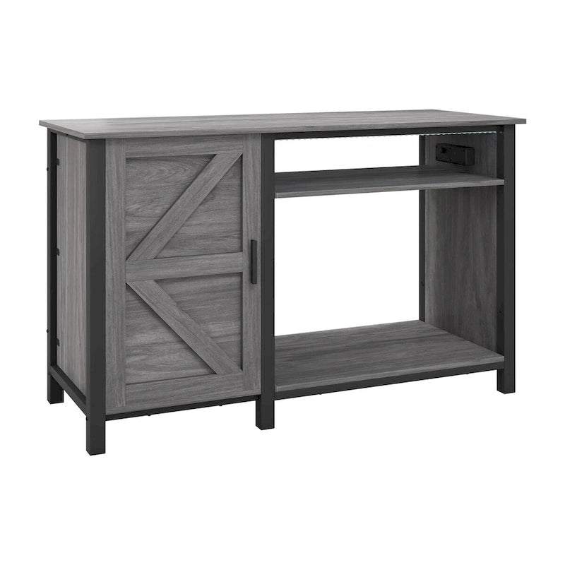 Mobile Acquario con Anta Scorrevole Stile Barn, Grigio/Bianco, 2 Ripiani, per 1-2 Vasche