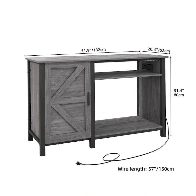 Mobile Acquario con Anta Scorrevole Stile Barn, Grigio/Bianco, 2 Ripiani, per 1-2 Vasche