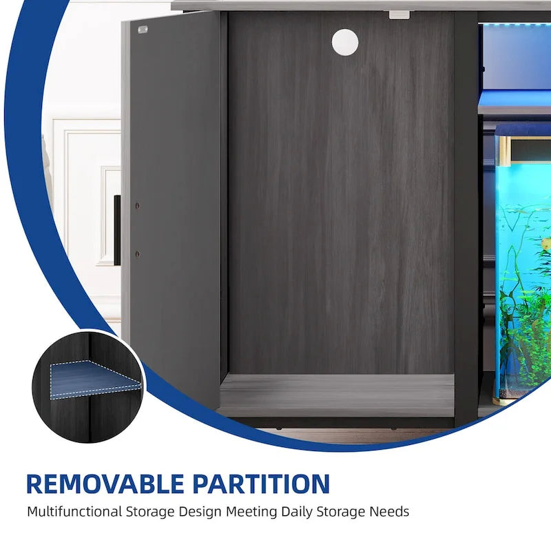 Mobile Acquario con Anta Scorrevole Stile Barn, Grigio/Bianco, 2 Ripiani, per 1-2 Vasche