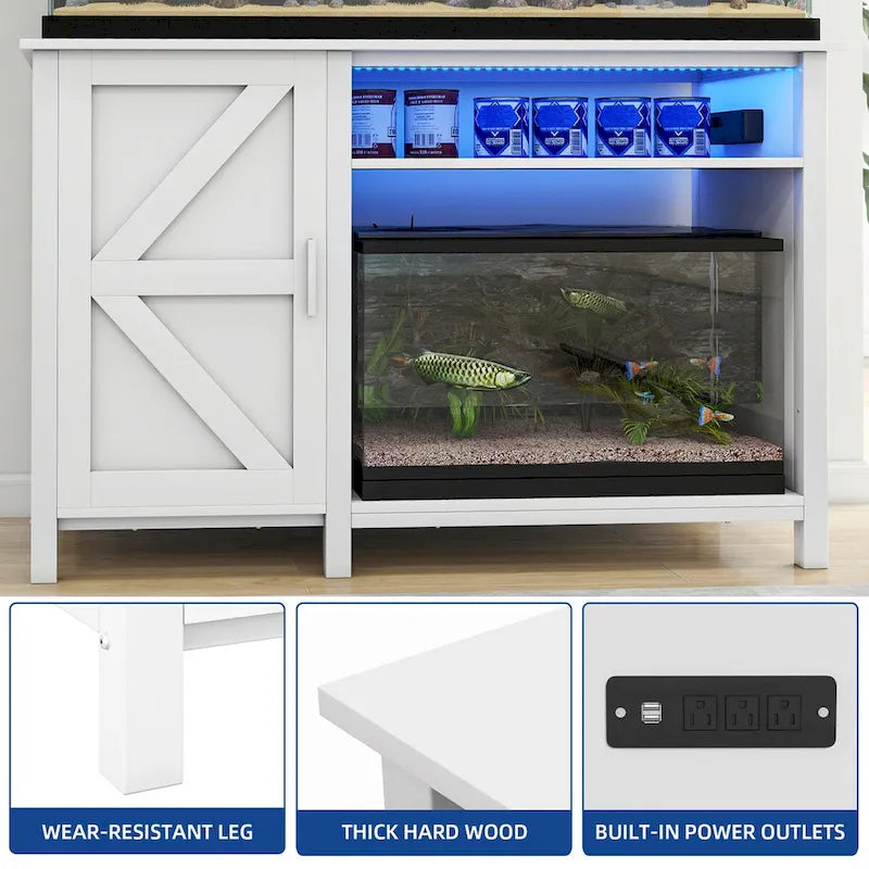 Mobile Acquario con Anta Scorrevole Stile Barn, Grigio/Bianco, 2 Ripiani, per 1-2 Vasche