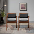 Sedia da pranzo in similpelle nera con braccioli, stile Mid-Century, set da 2