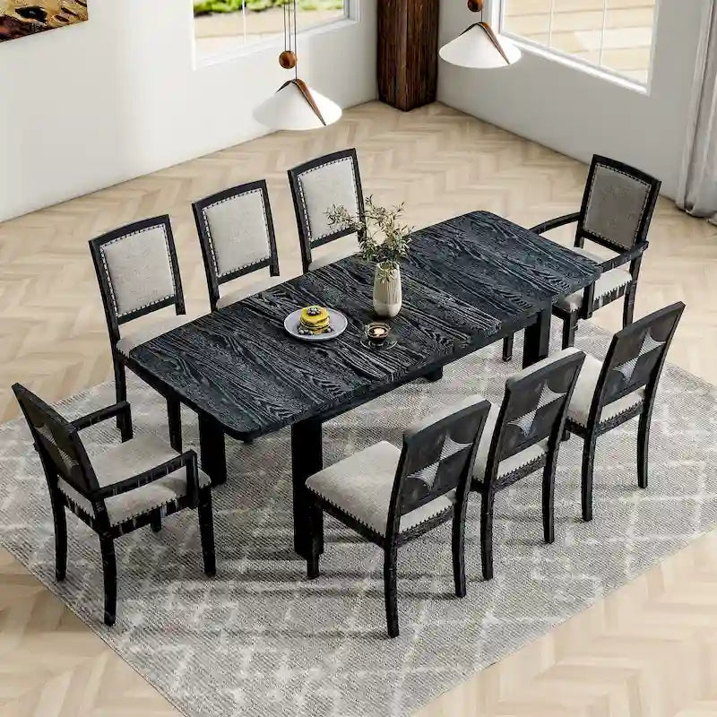 Set tavolo da pranzo allungabile per 8 persone nero+grigio / naturale+grigio