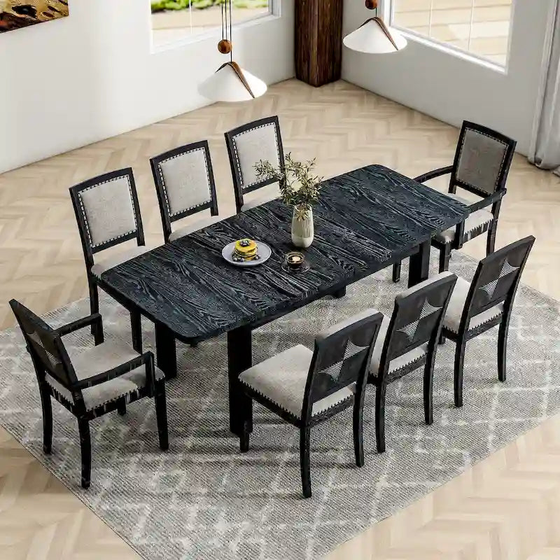 Set tavolo da pranzo allungabile per 8 persone nero+grigio / naturale+grigio