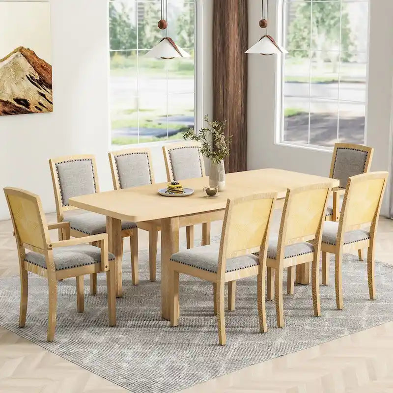 Set tavolo da pranzo allungabile per 8 persone nero+grigio / naturale+grigio