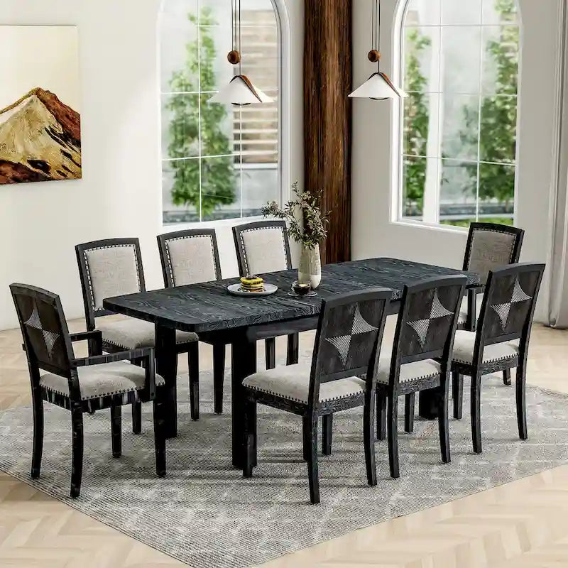 Set tavolo da pranzo allungabile per 8 persone nero+grigio / naturale+grigio