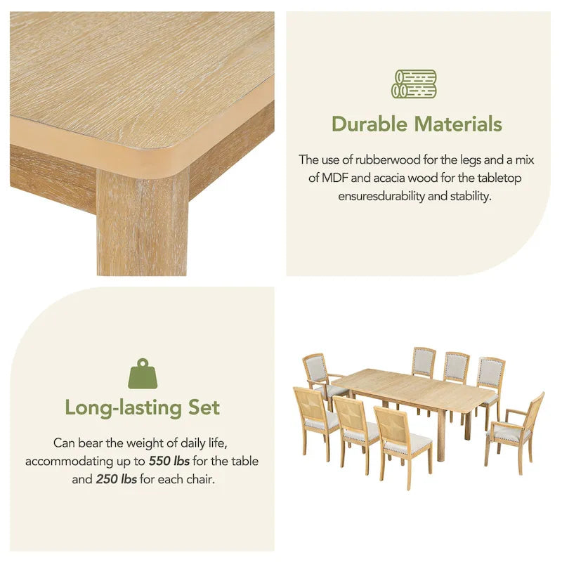 Set tavolo da pranzo allungabile per 8 persone nero+grigio / naturale+grigio