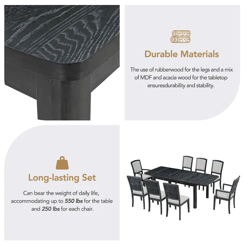 Set tavolo da pranzo allungabile per 8 persone nero+grigio / naturale+grigio