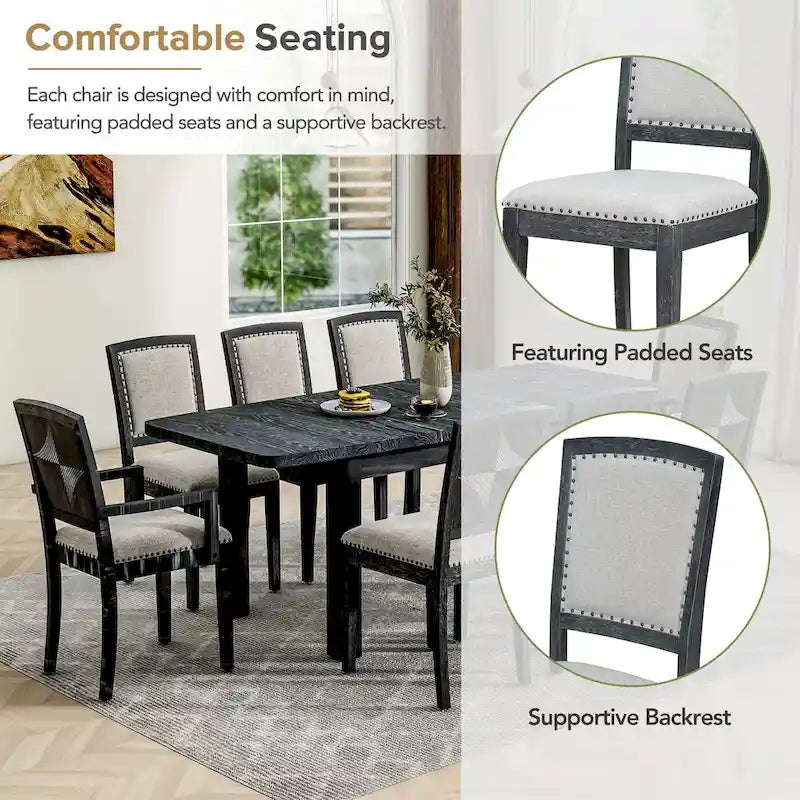 Set tavolo da pranzo allungabile per 8 persone nero+grigio / naturale+grigio